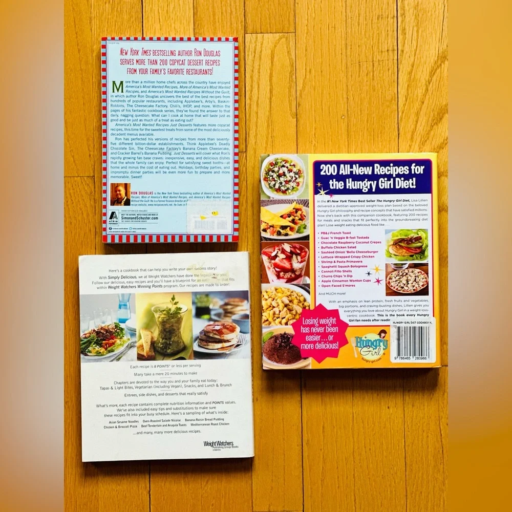 3 Cookbooks Most Wanted Desserts, Hungry Girl, Simply Delicious Weight Watchers